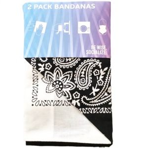 SAFE TRAVELS 2-Pack Bandanas, Black White, O/S, New with tags